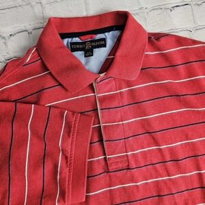 Tommy Hilfiger‎ Golf Polo Shirt Red Striped Large 2004 100% Cotton Faded